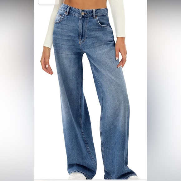 HDLTE Y2K vintage Jean 
Baggy Wide Leg Non-Stretch Fabric High Waist Loose Jean - Picture 5 of 8